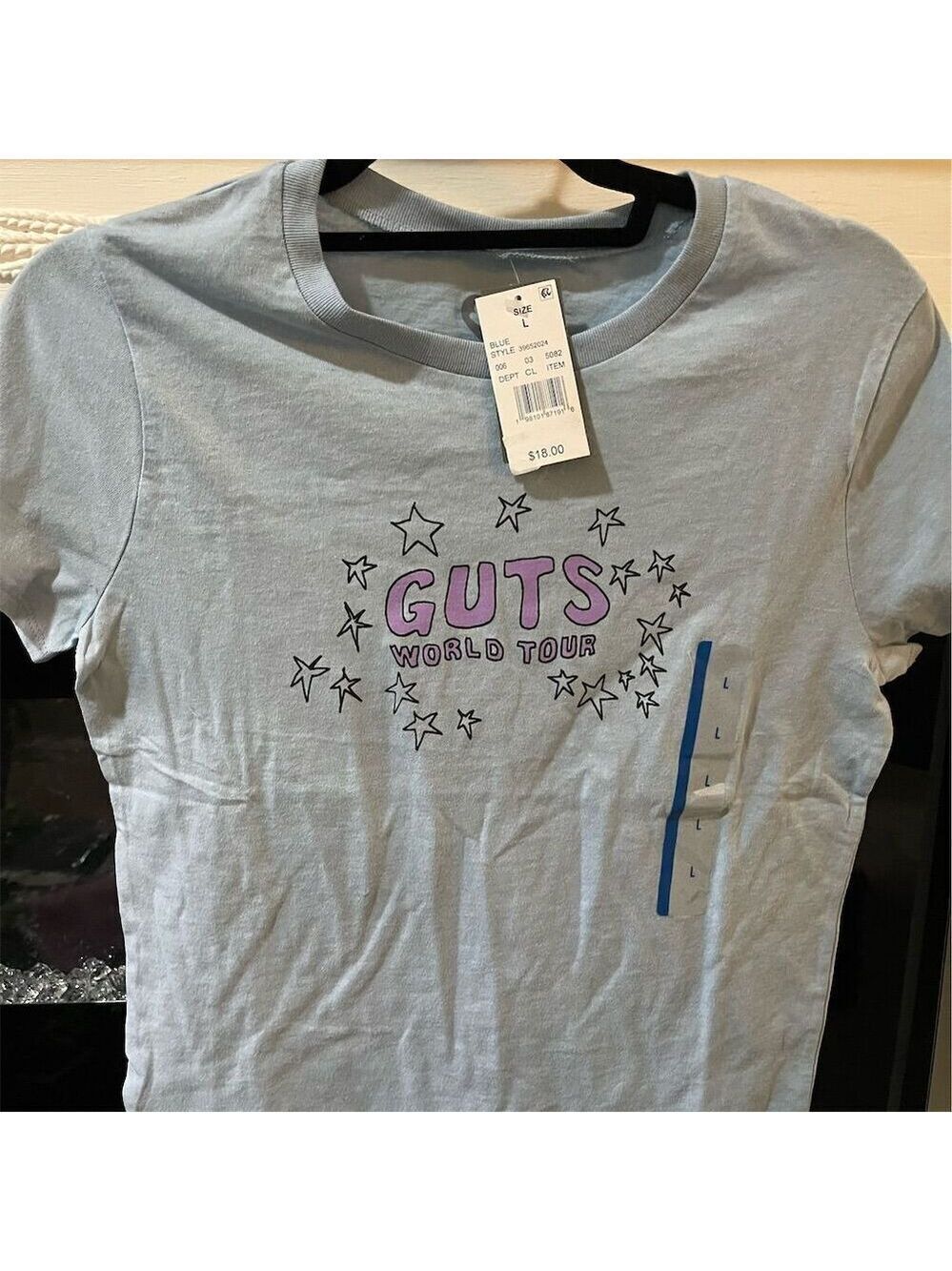 Olivia Rodrigo GUTS Tour Unisex T-Shirt Blue Size L Graphic Print 18x20